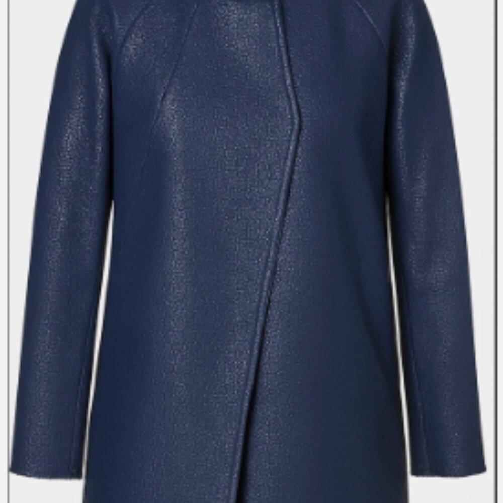 Coster Copenhagen Navy Resin Coat – Asymmetrical Closure Raw Seams Sz 38 US 8